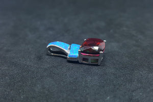 Hat Blue Fire Opal Tourmaline rectangle shape sterling silver pendant necklace