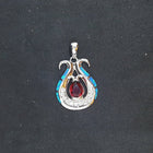 Octopus Blue Fire Opal micro CZ Garnet teardrop shape sterling silver pendant necklace