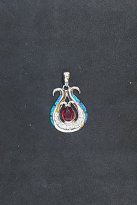 Octopus Blue Fire Opal micro CZ Garnet teardrop shape sterling silver pendant necklace