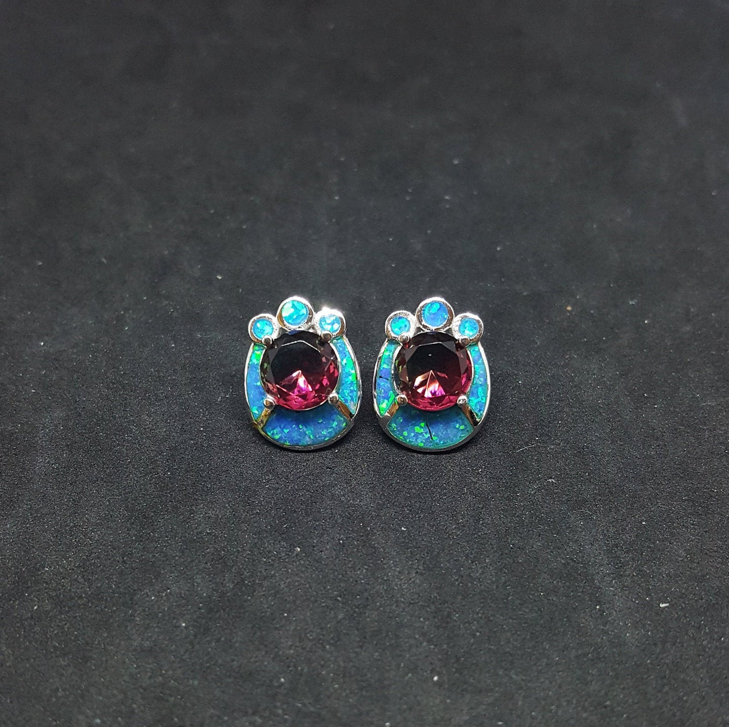 Bear Paw Blue Fire Opal Tourmaline oval shape sterling silver post earrings