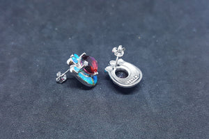 Bear Paw Blue Fire Opal Tourmaline oval shape sterling silver post earrings