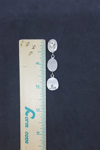 3 Stones Purple Fire Opal long thin chain style post earrings