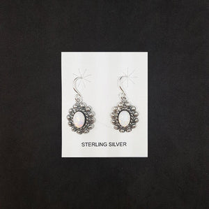 Cluster Oval White Fire Opal sterling silver dangle earrings