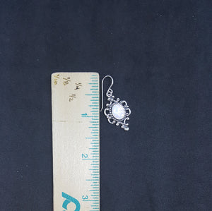 Wavy pattern with dots 10 mm x 8 mm Oval White Fire Opal sterling silver dangle earrings