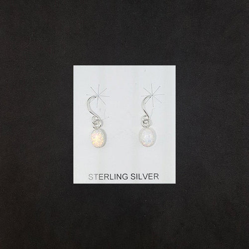 Small Simple Oval White Fire Opal sterling silver dangle earrings