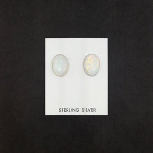 Simple Oval White Fire Opal sterling silver post earrings