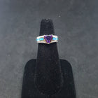 Size 7 1/2 - Blue Fire Opal micro CZ Amethyst Heart shape Royal style sterling silver ring