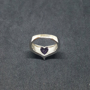 Size 7 1/2 - Blue Fire Opal micro CZ Amethyst Heart shape Royal style sterling silver ring
