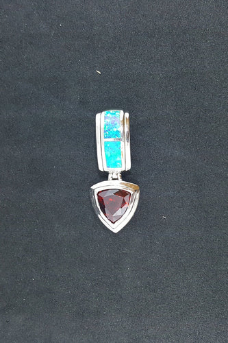 Arrow Blue Fire Opal Garnet triangle shape long thin sterling silver pendant necklace