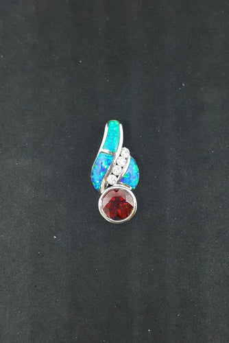 Blue Fire Opal CZ Garnet round shape sterling silver pendant necklace