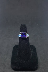 Size 7 1/4 - Blue Fire Opal Tanzanite Squared shape sterling silver ring