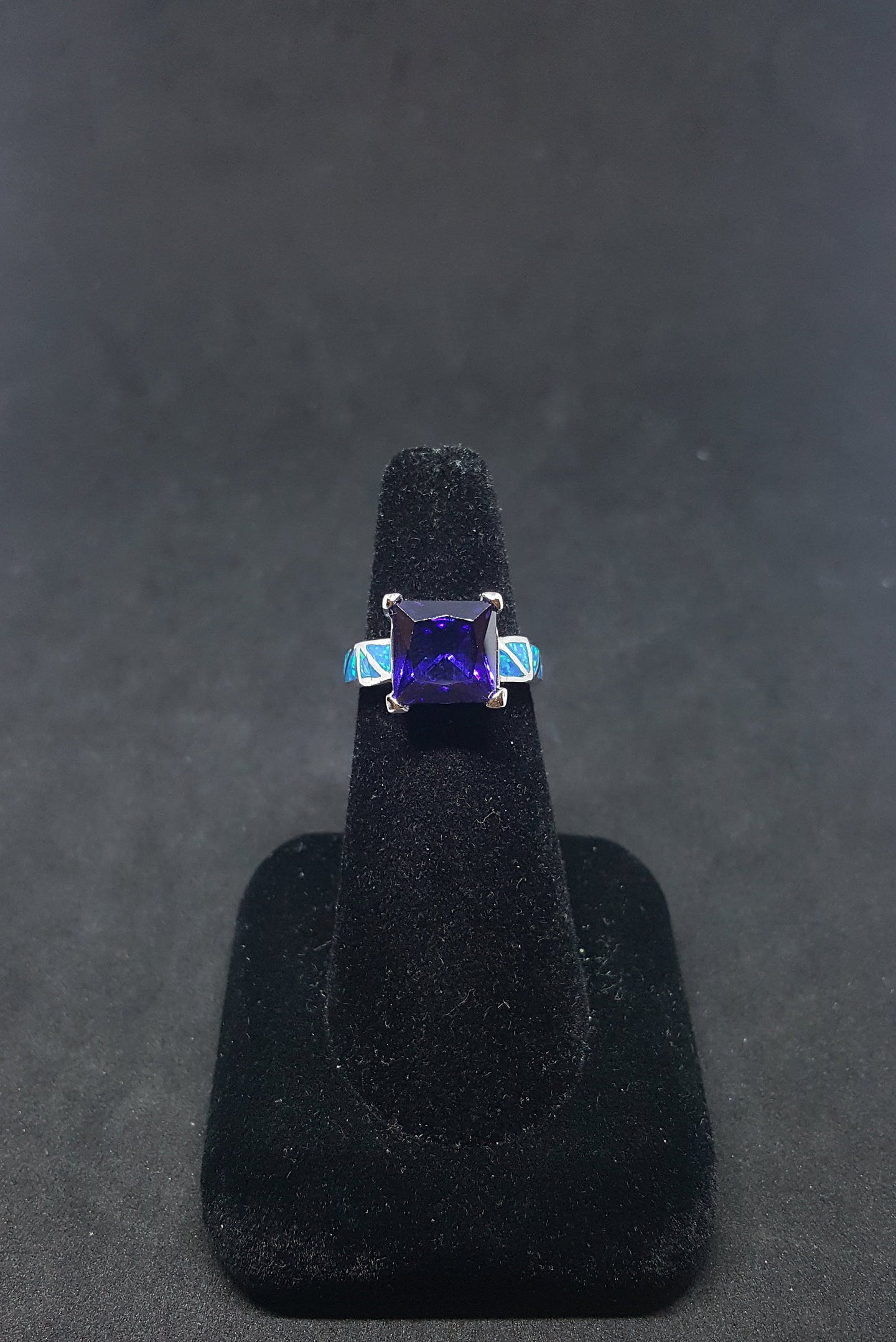 Size 7 1/4 - Blue Fire Opal Tanzanite Squared shape sterling silver ring