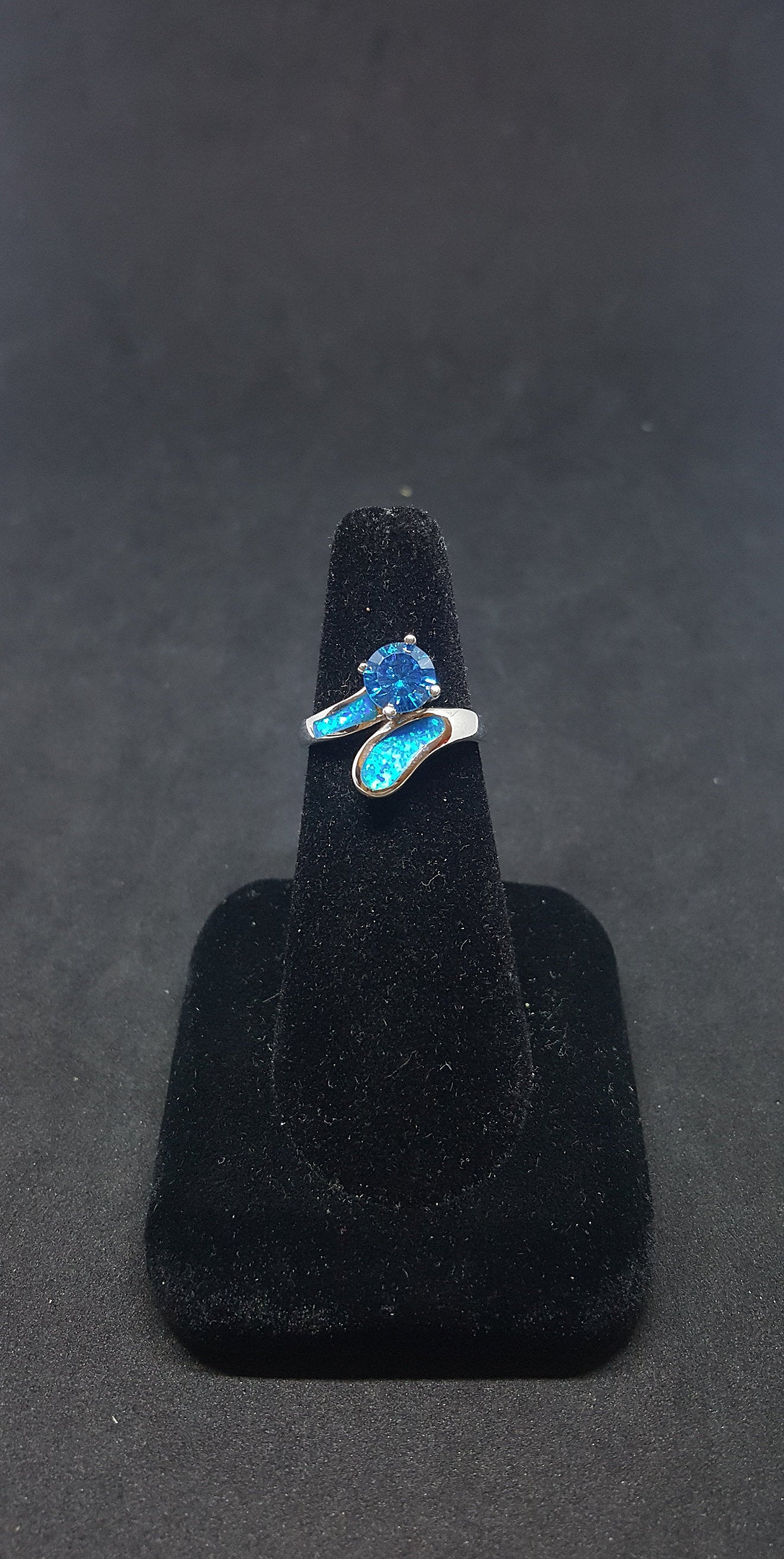 Size 8 - Blue Fire Opal Topaz oval shape sterling silver ring