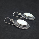 Ancient pattern Oval White Fire Opal sterling silver dangle earrings