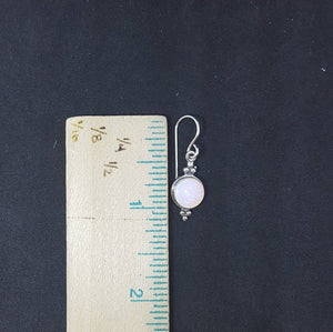 8 mm round White Fire Opal dots sterling silver dangle earrings