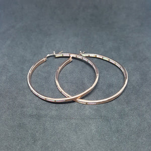 2 inches round Inlay white fire opal rose gold plated sterling silver hoop earrings