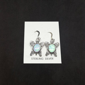 Butterfly with design Oval light Blue Fire Opal sterling silver dangle earrings