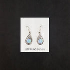 Teardrop Curvy patterns 6 mm round light Blue Fire Opal sterling silver dangle earrings