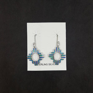Blue Fire Opal with New Mexico Flag Shape sterling silver dangle earrings