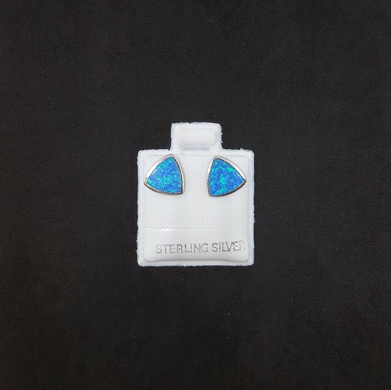 Triangle Blue Fire Opal sterling silver post earrings