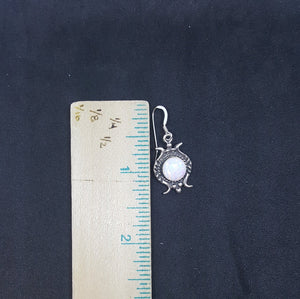 Wavy patterns 8 mm round White Fire Opal sterling silver dangle earrings