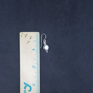 Dots 6 mm Round White Fire Opal sterling silver dangle earrings