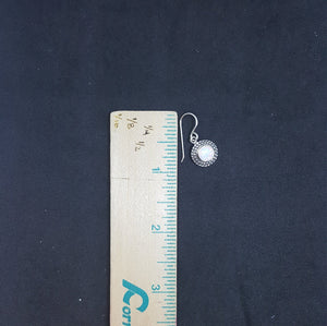 Dots 6 mm Round White Fire Opal  petit point style sterling silver dangle earrings