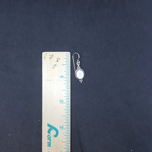 Dots 10 mm x 8 mm Oval White Fire Opal sterling silver dangle earrings