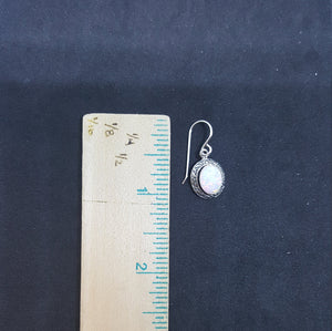 Zic zac design oval white fire opal sterling silver dangle earrings
