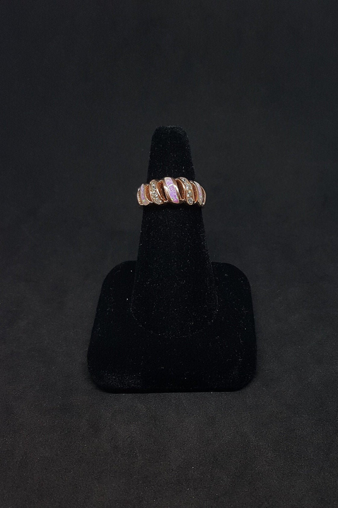 Size 8 - Pink Fire Opal CZ rose gold plated sterling silver ring