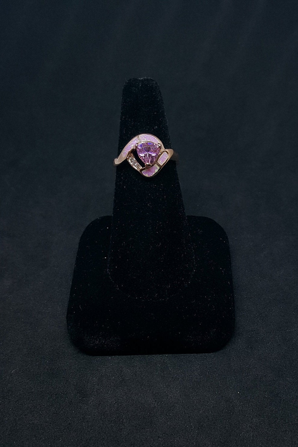 Size 8 3/4 - Pink Fire Opal micro CZ trillion-cut Pink CZ rose gold plated sterling silver ring