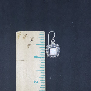 Cluster square White Fire Opal sterling silver dangle earrings