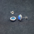 6 mm round Blue Fire Opal micro CZ sterling silver post earrings