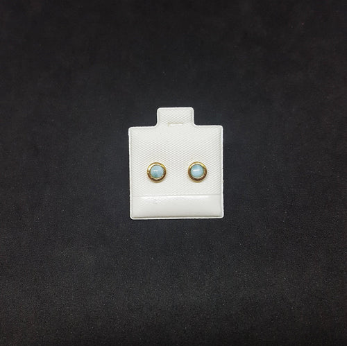 3 mm round gold plated Blue Larimar post earrings