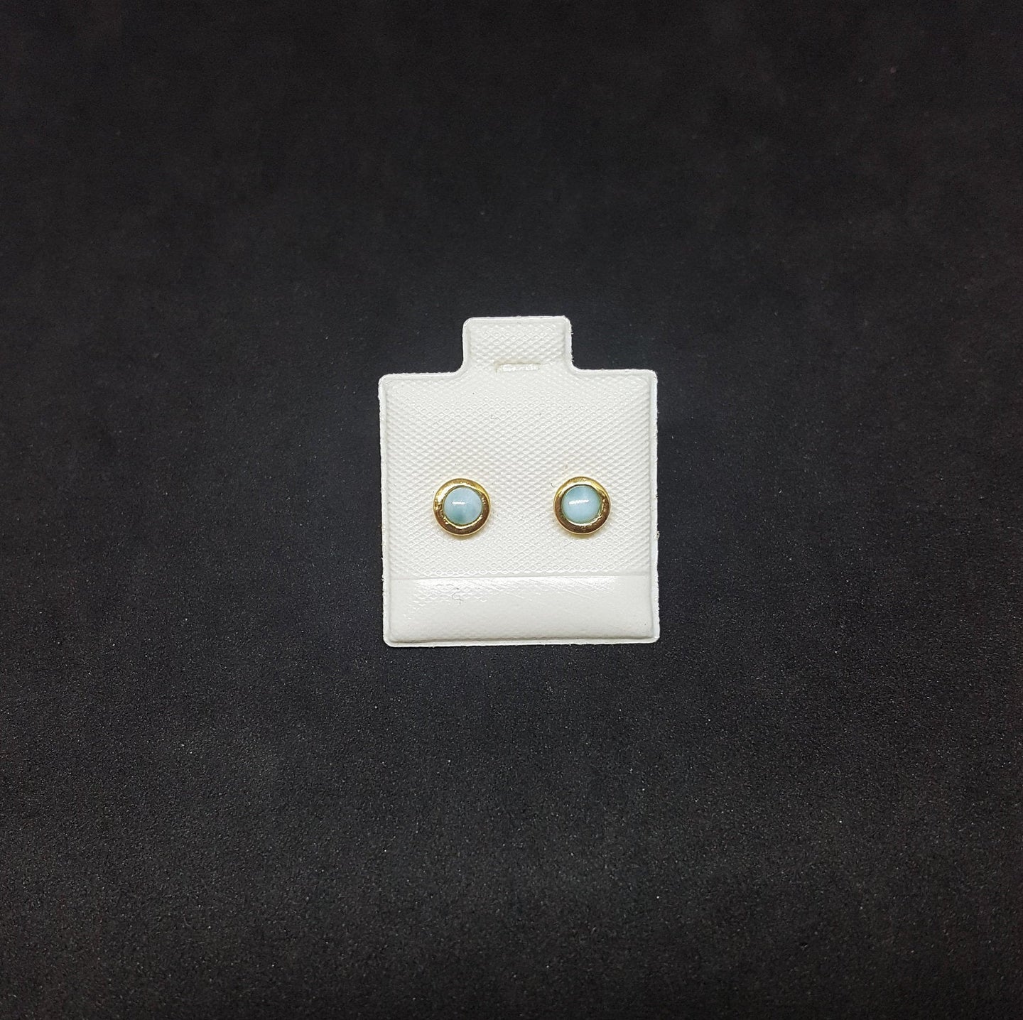 3 mm round gold plated Blue Larimar post earrings