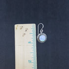 Diamond chain design 8 mm round Light Blue Fire Opal sterling silver dangle earrings