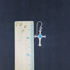 Cross 5 mm round Blue Fire Opal sterling silver dangle earrings