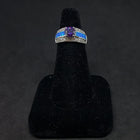 Size 7 - Single Stripe round Amethyst rectangle Blue Fire Opal micro CZ sterling silver ring