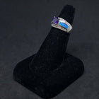 Size 7 - Single Stripe round Amethyst rectangle Blue Fire Opal micro CZ sterling silver ring