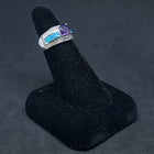 Size 7 - Single Stripe round Amethyst rectangle Blue Fire Opal micro CZ sterling silver ring