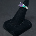 Size 6 1/4 - Two Stripes round Amethyst Blue Fire Opal sterling silver ring