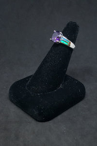 Size 6 1/4 - Two Stripes round Amethyst Blue Fire Opal sterling silver ring