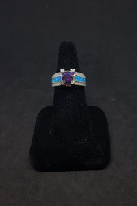 Size 9 - The Royal round Amethyst Blue Fire Opal micro CZ sterling silver ring