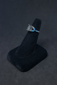 Size 6 - Small flowers Blue Fire Opal oval Mystic Amethyst sterling silver ring