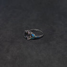 Size 6 - Small flowers Blue Fire Opal oval Mystic Amethyst sterling silver ring