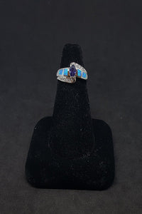 Size 6 - Blue Fire Opal micro CZ marquise-cut Tanzanite sterling silver ring