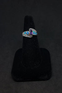 Size 8 - Blue Fire Opal micro CZ marquise-cut Amethyst sterling silver ring