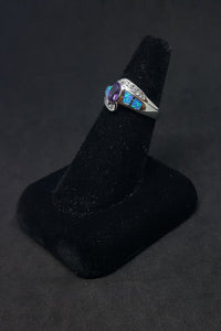 Size 8 - Blue Fire Opal micro CZ marquise-cut Amethyst sterling silver ring