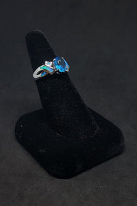 Size 8 - String knot Blue Fire Opal oval Topaz sterling silver ring