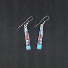 Southwest inlay Turquoise Lapis White Fire Opal Coral sterling silver long thin dangle earrings